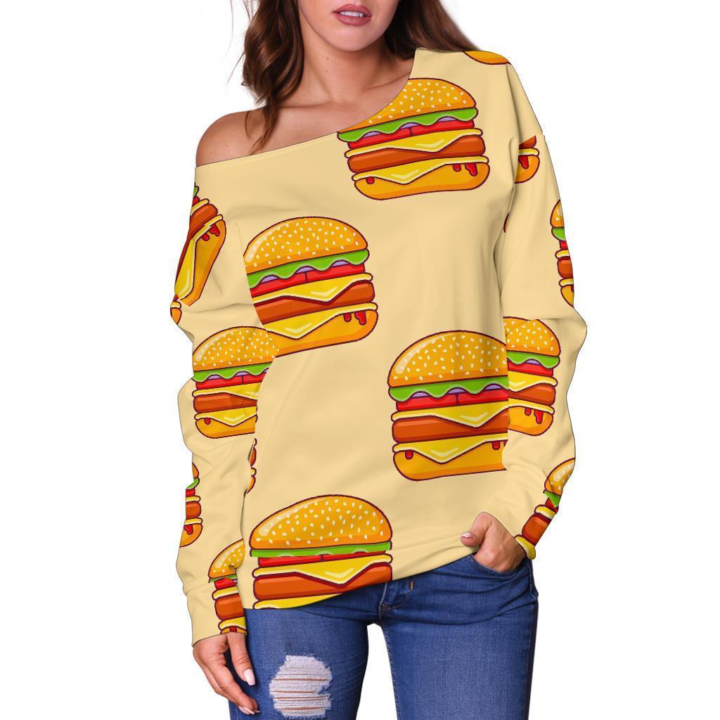 Print Pattern Hamburger Women Off Shoulder Sweatshirt-grizzshop