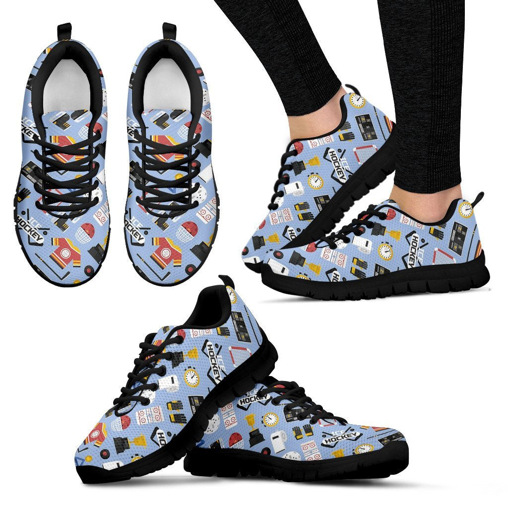 Print Pattern Hockey Black Sneaker Shoes For Men Women-grizzshop