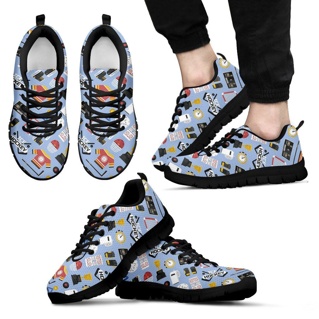 Print Pattern Hockey Black Sneaker Shoes For Men Women-grizzshop