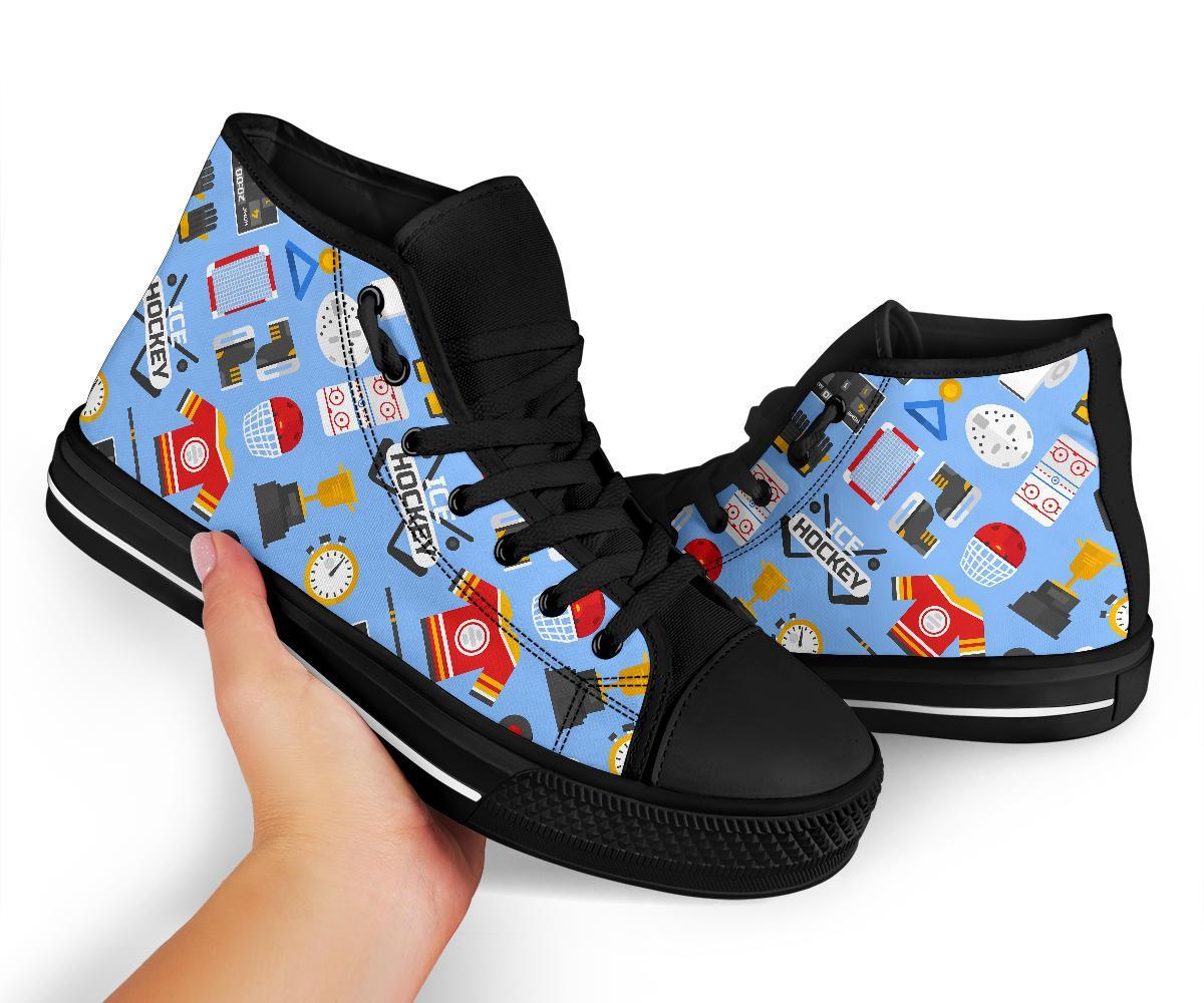 Print Pattern Hockey Men Women's High Top Shoes-grizzshop