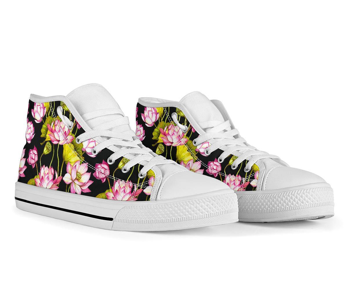 Print Pattern Lotus Men Women's High Top Shoes-grizzshop