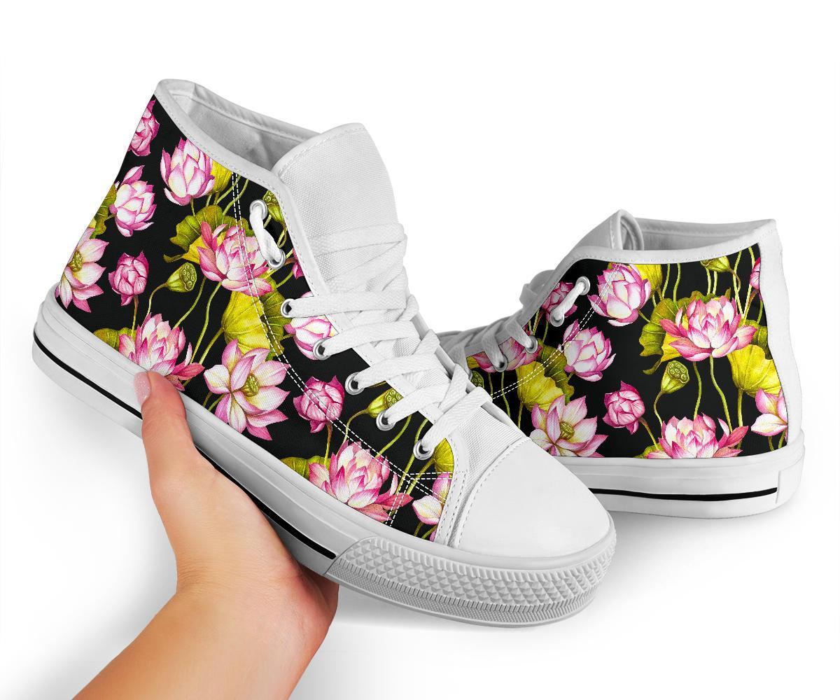 Print Pattern Lotus Men Women's High Top Shoes-grizzshop