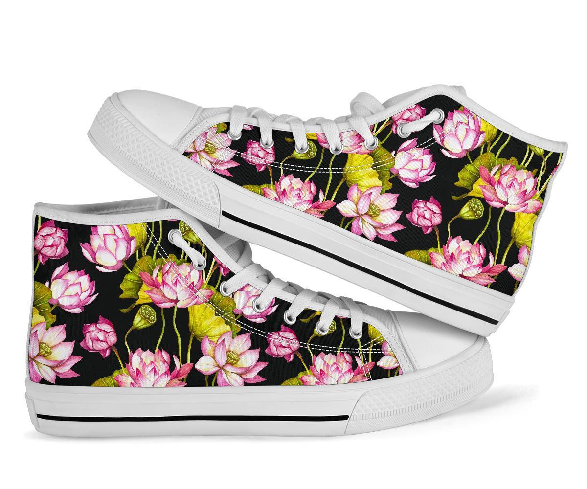 Print Pattern Lotus Men Women's High Top Shoes-grizzshop