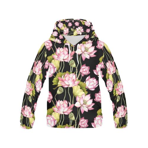 Print Pattern Lotus Women Pullover Hoodie-grizzshop