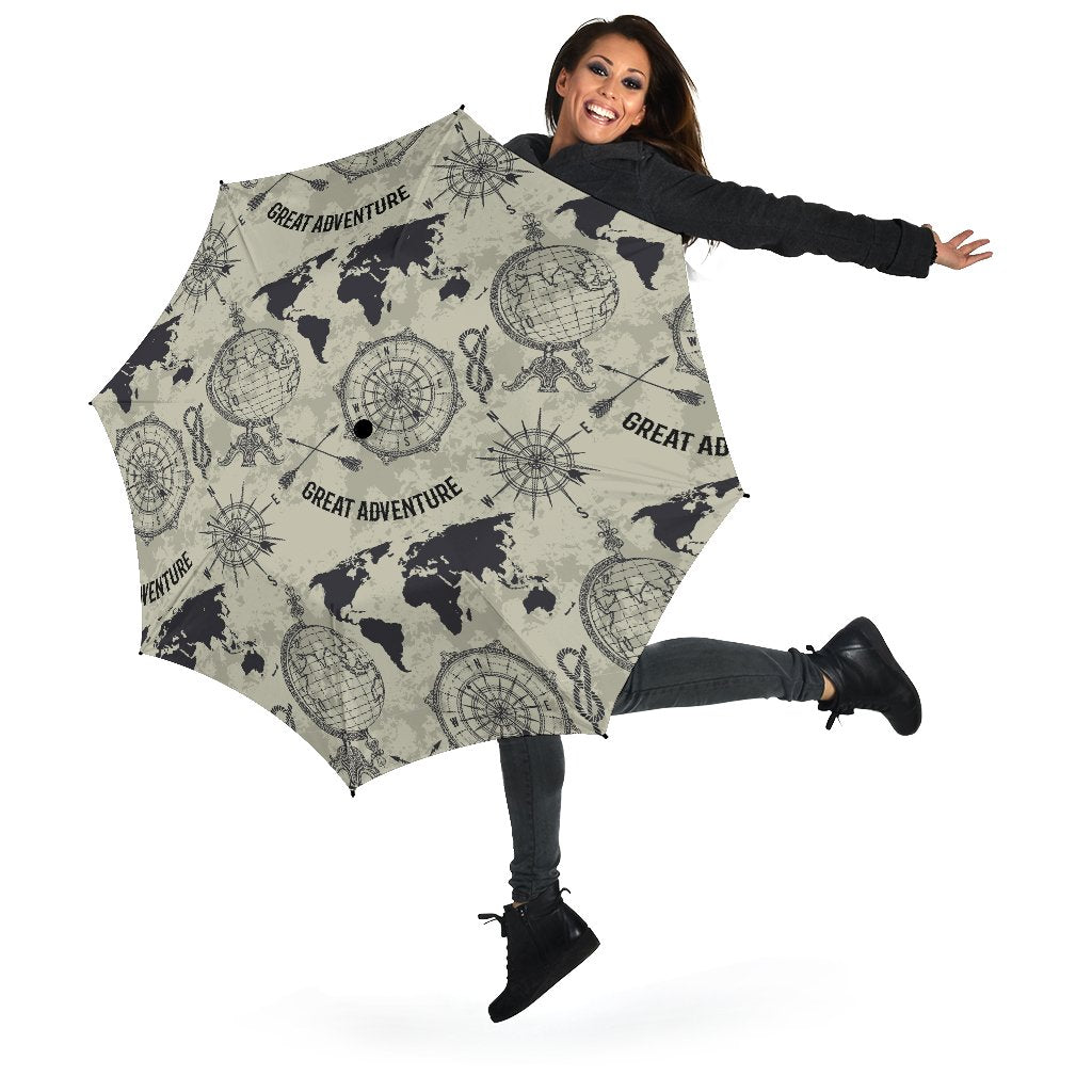 Print Pattern World Map Automatic Foldable Umbrella-grizzshop