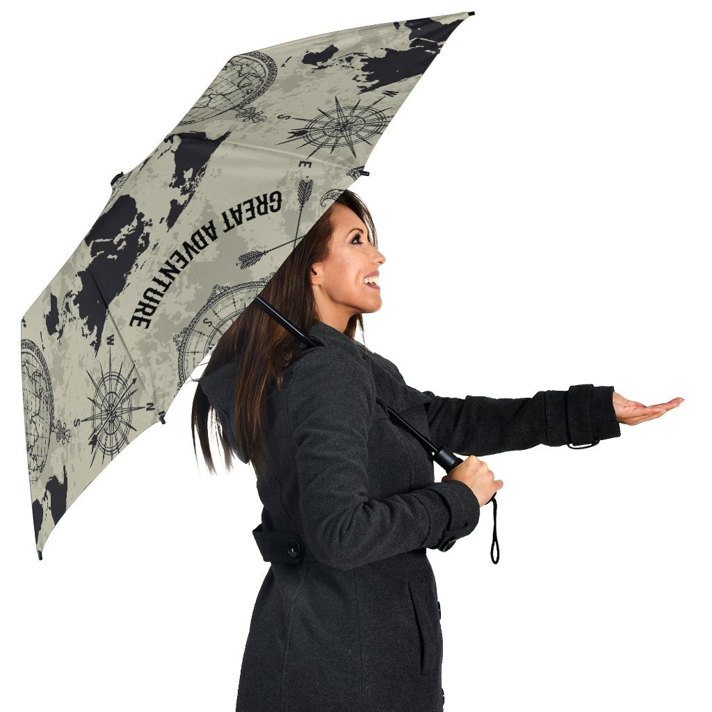 Print Pattern World Map Automatic Foldable Umbrella-grizzshop