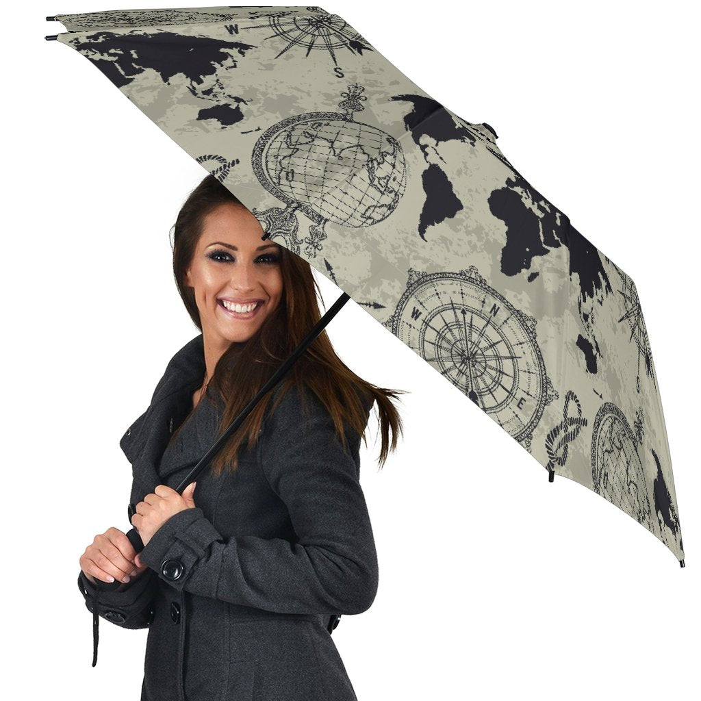 Print Pattern World Map Automatic Foldable Umbrella-grizzshop