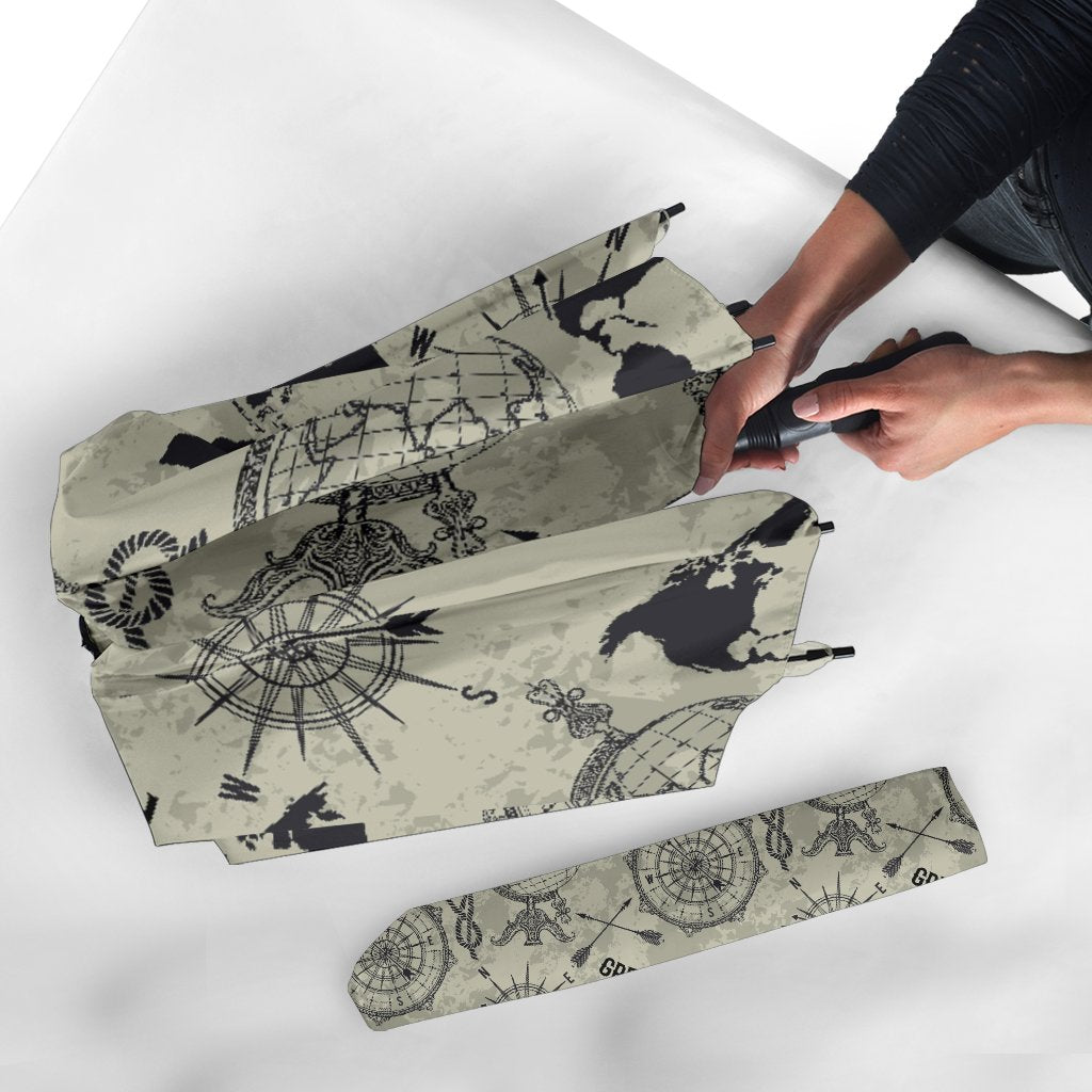 Print Pattern World Map Automatic Foldable Umbrella-grizzshop