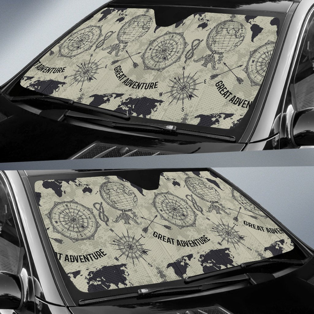 Print Pattern World Map Car Sun Shade-grizzshop