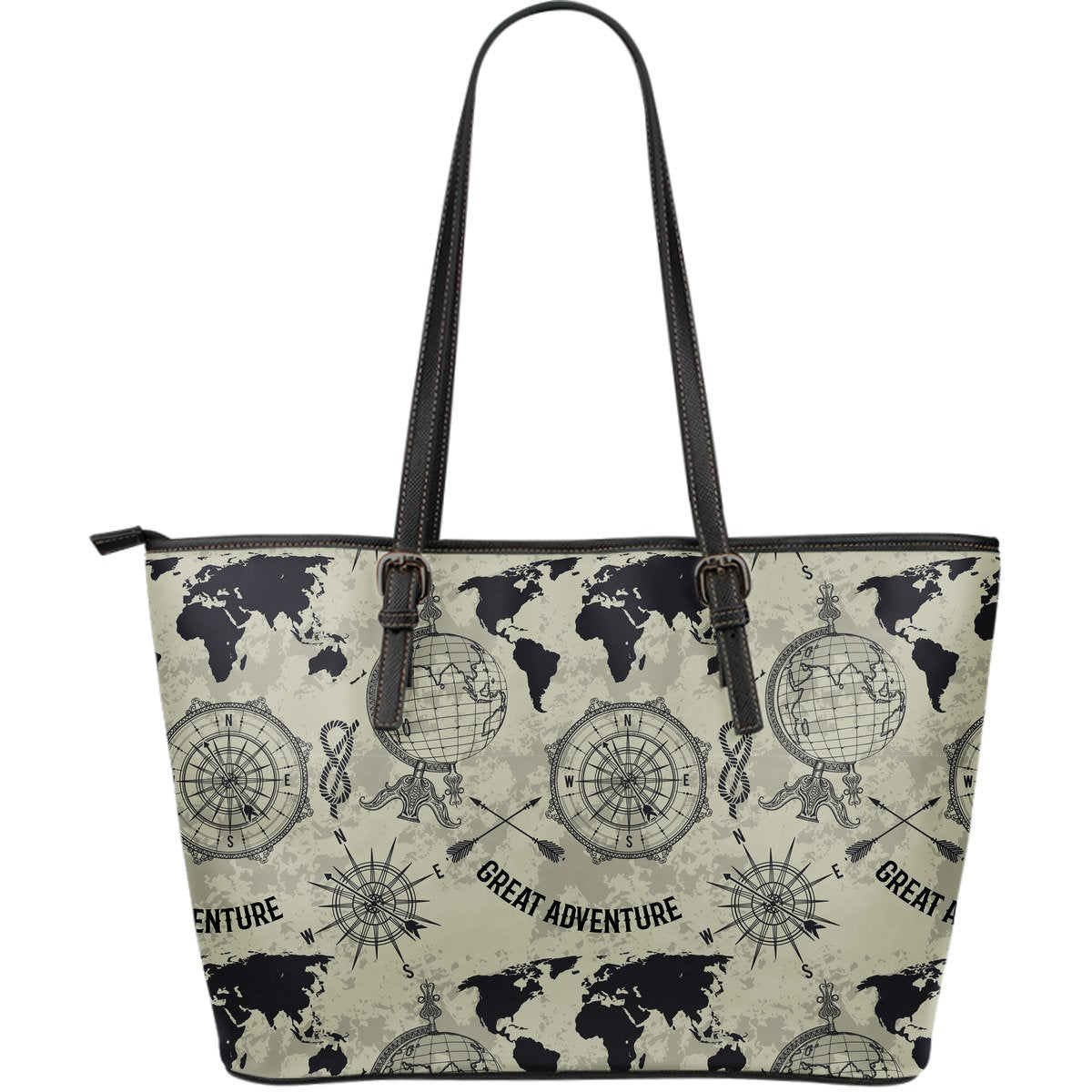 Print Pattern World Map Leather Tote Bag-grizzshop
