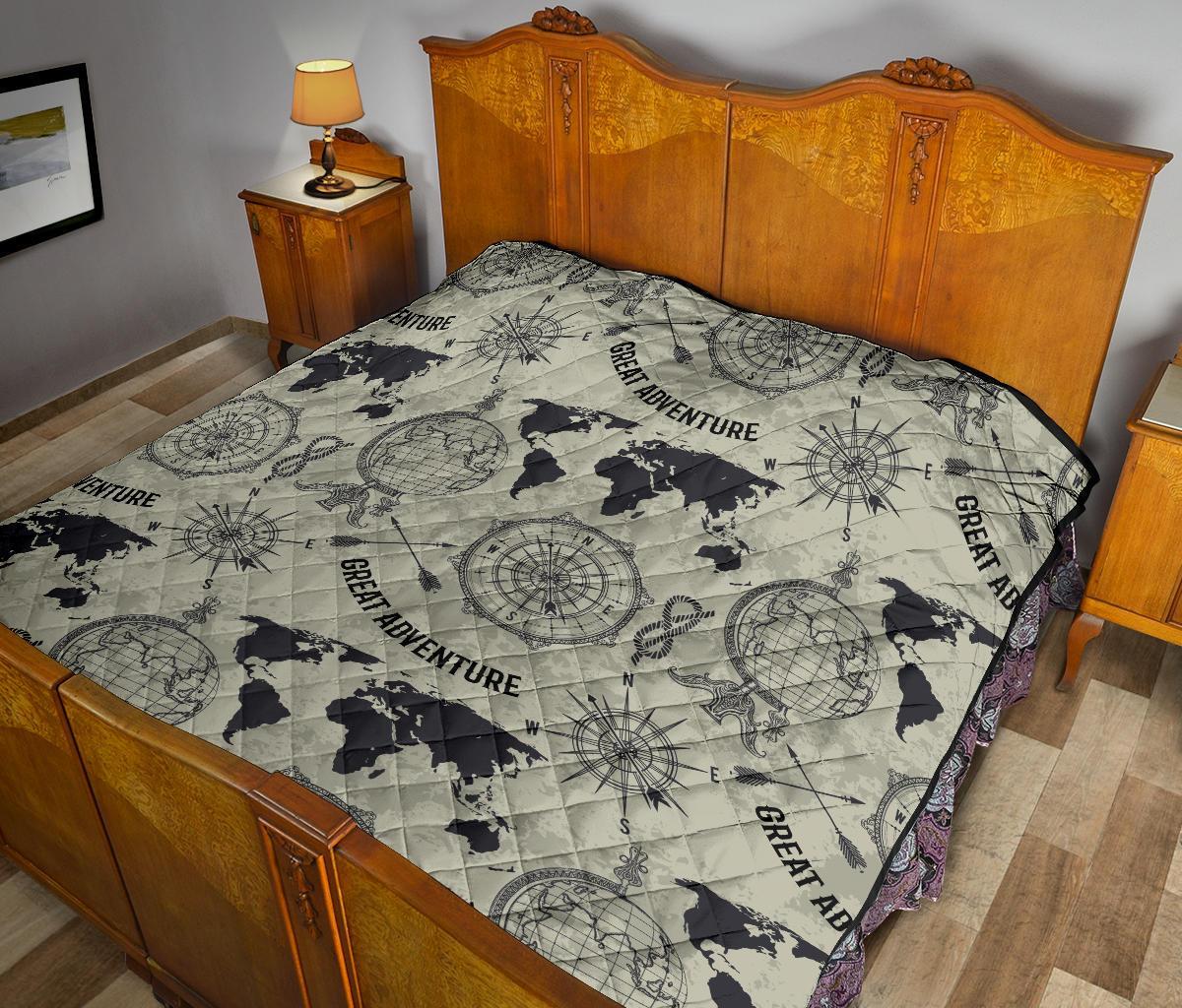 Print Pattern World Map Quilt-grizzshop