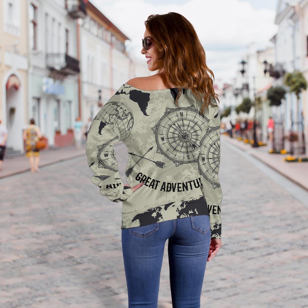 Print Pattern World Map Women Off Shoulder Sweatshirt-grizzshop