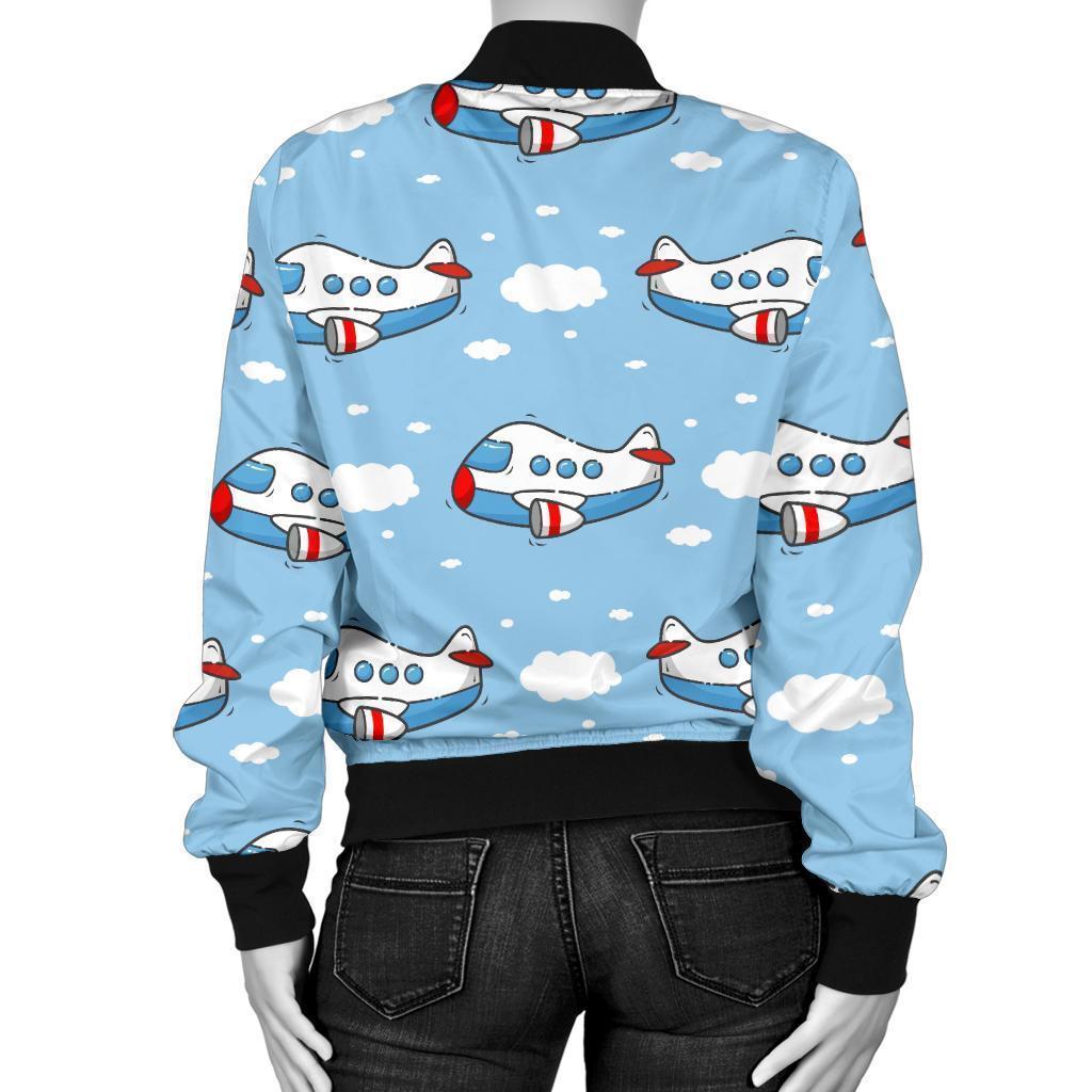 Print Airplane Pattern Women Casual Bomber Jacket-grizzshop