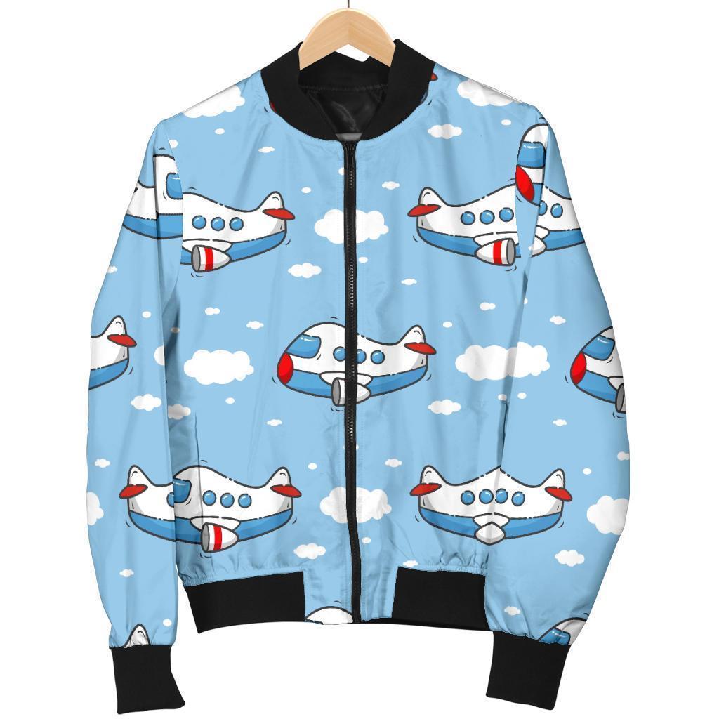 Print Airplane Pattern Women Casual Bomber Jacket-grizzshop