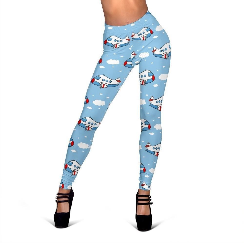 Print Airplane Pattern Women Leggings-grizzshop