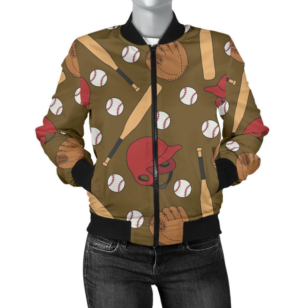 Print Pattern Baseball Women Casual Bomber Jacket-grizzshop
