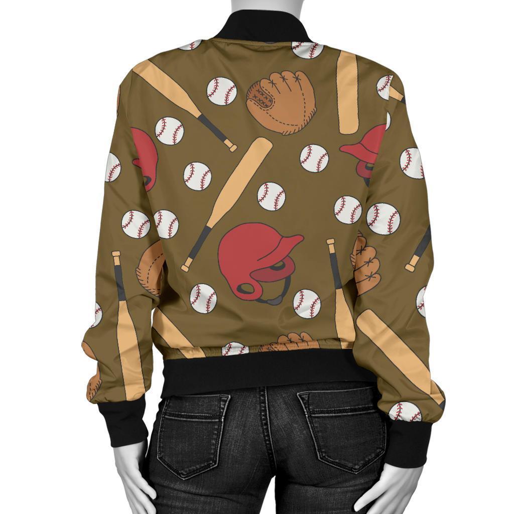 Print Pattern Baseball Women Casual Bomber Jacket-grizzshop