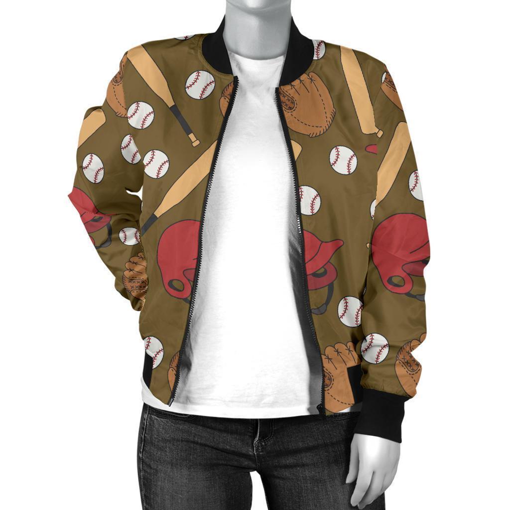 Print Pattern Baseball Women Casual Bomber Jacket-grizzshop