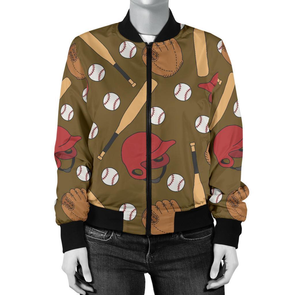 Print Pattern Baseball Women Casual Bomber Jacket-grizzshop