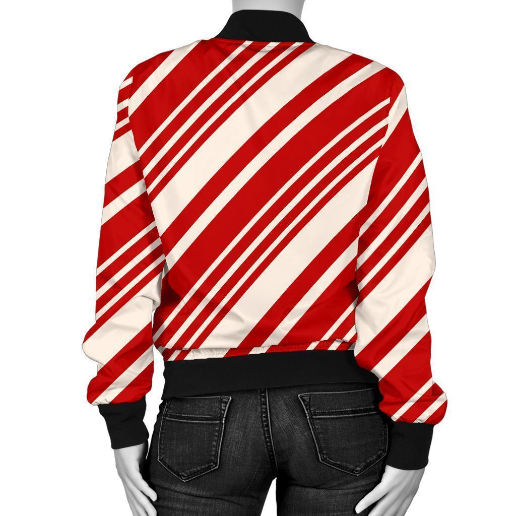 Print Pattern Candy Cane Women Casual Bomber Jacket-grizzshop