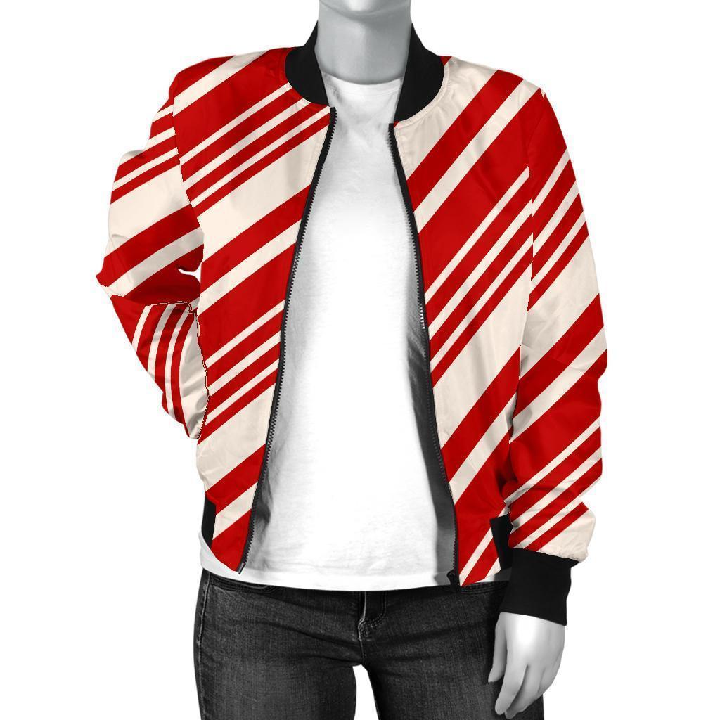Print Pattern Candy Cane Women Casual Bomber Jacket-grizzshop