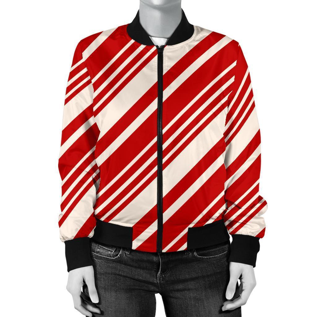Print Pattern Candy Cane Women Casual Bomber Jacket-grizzshop
