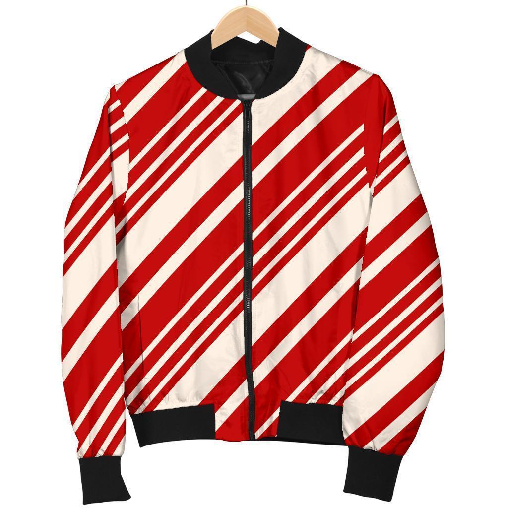 Print Pattern Candy Cane Women Casual Bomber Jacket-grizzshop