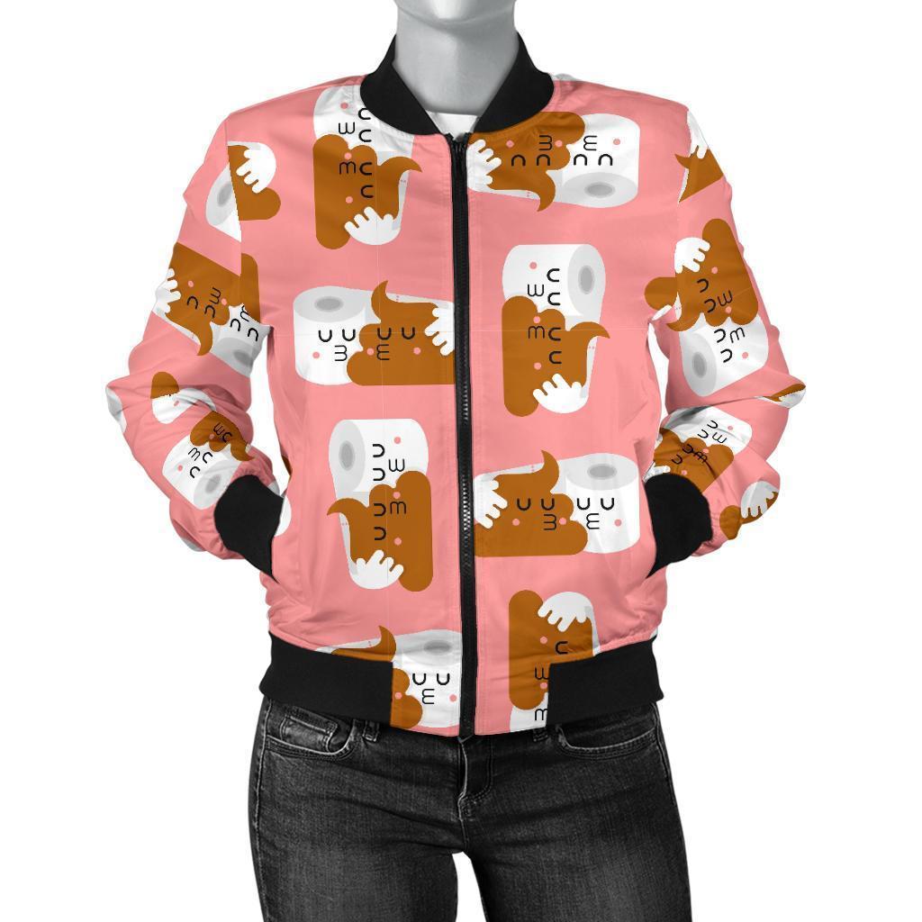 Print Pattern Emoji Poop Women Casual Bomber Jacket-grizzshop
