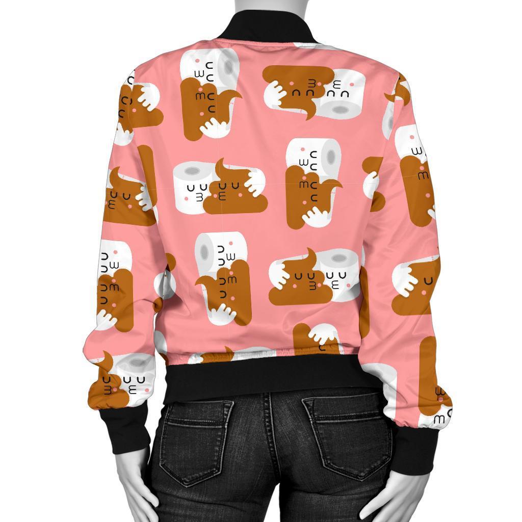 Print Pattern Emoji Poop Women Casual Bomber Jacket-grizzshop