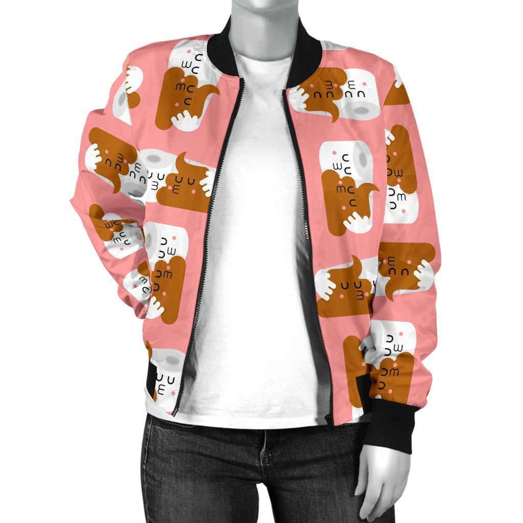 Print Pattern Emoji Poop Women Casual Bomber Jacket-grizzshop