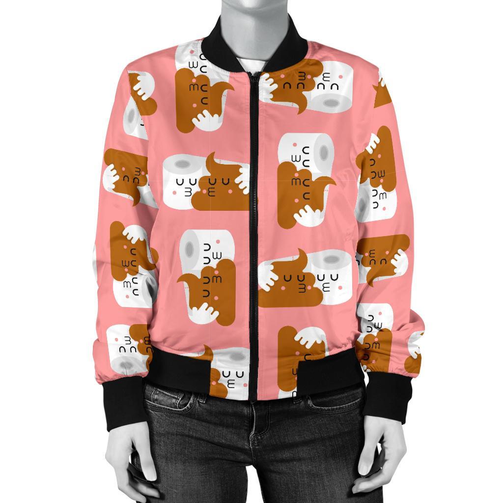 Print Pattern Emoji Poop Women Casual Bomber Jacket-grizzshop