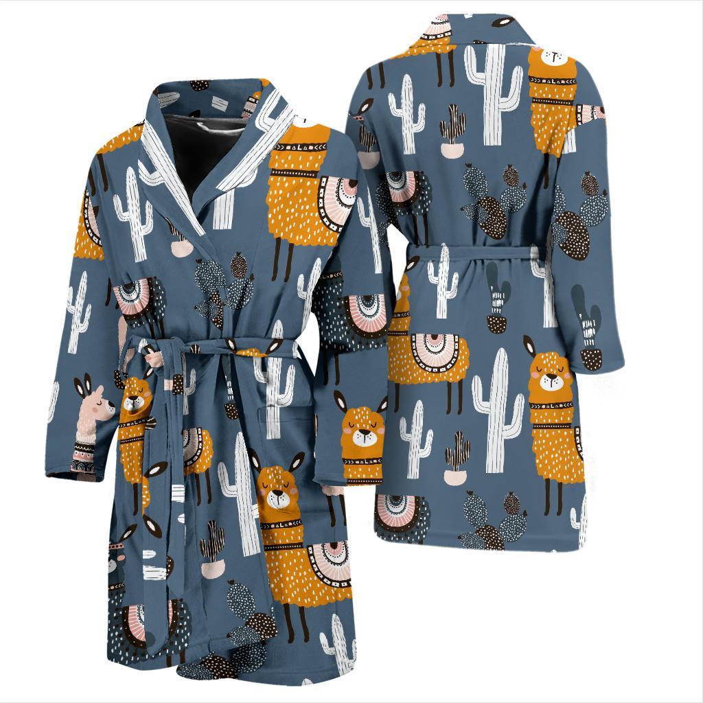 Print Pattern Llama Cactus Men Long Robe-grizzshop