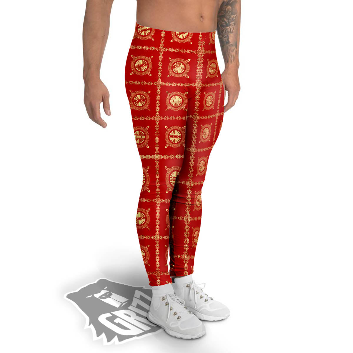 Prosperity Symbol Chinese Print Pattern Men's Leggings-grizzshop