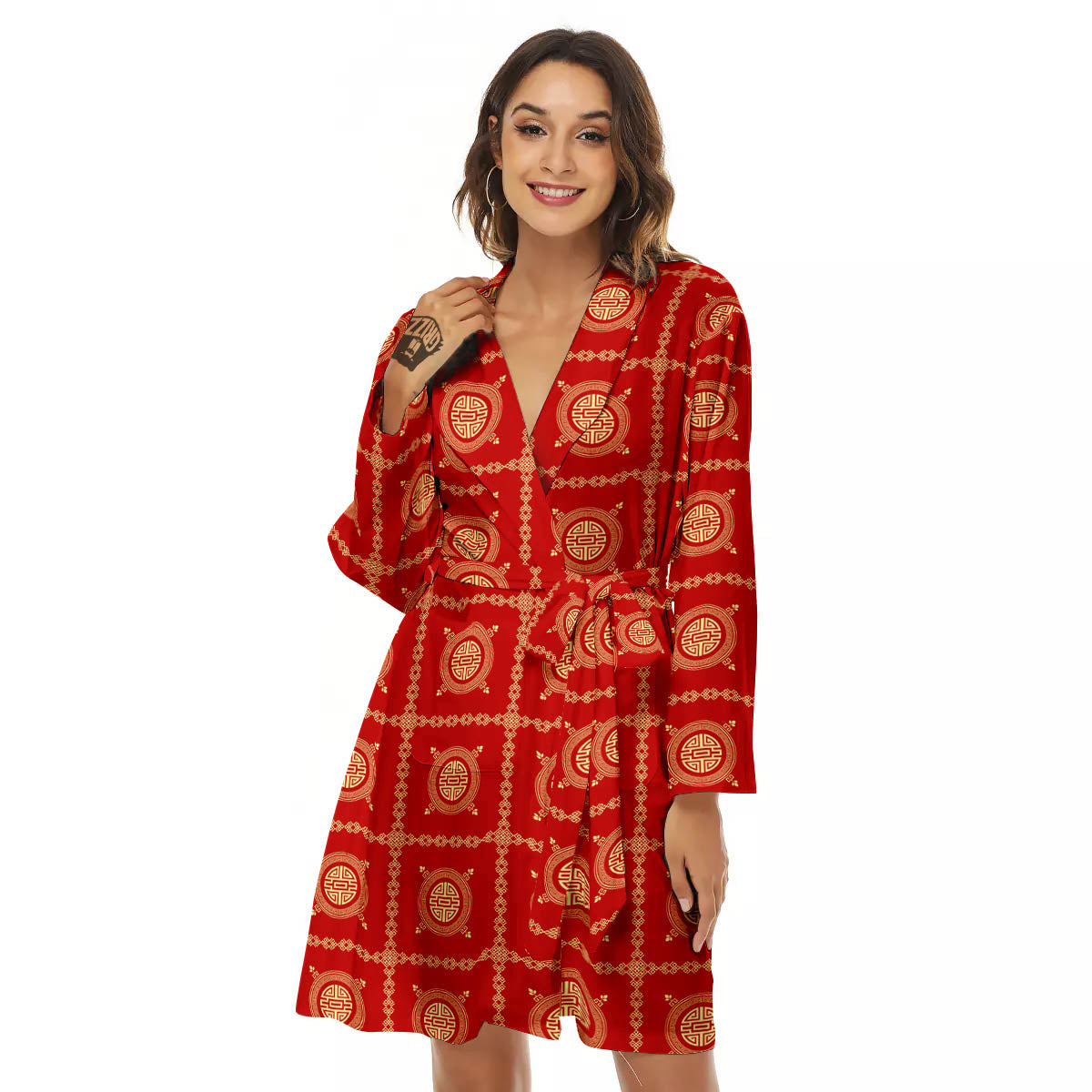 Prosperity Symbol Chinese Print Pattern Women's Robe-grizzshop