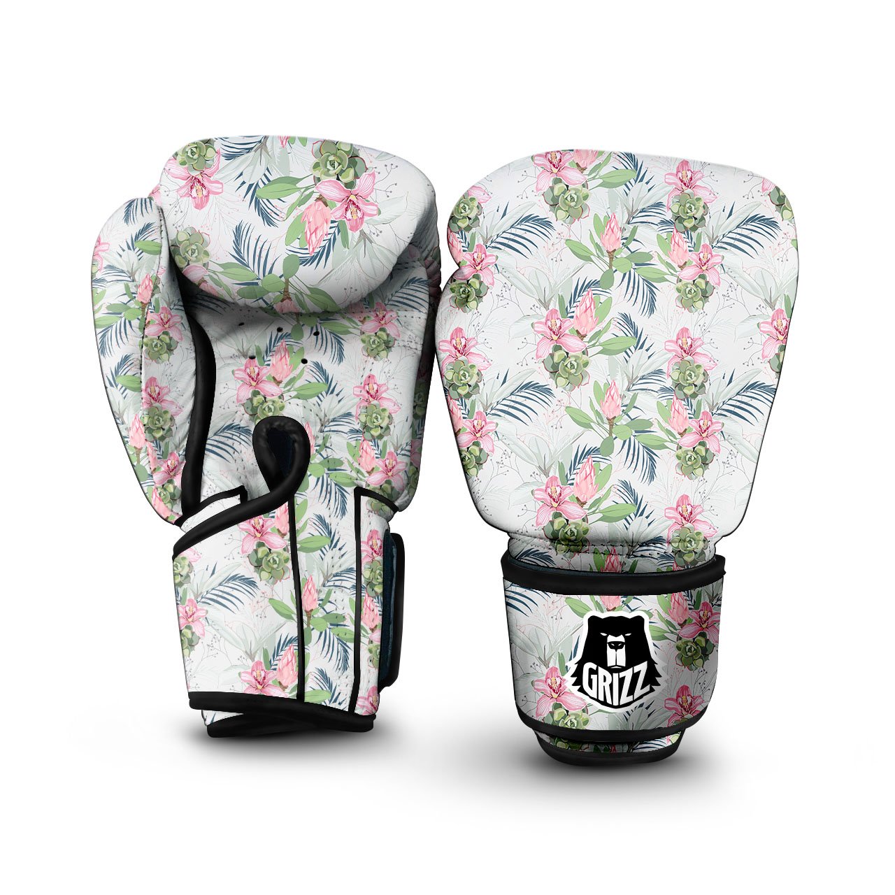 Protea Pink Print Pattern Boxing Gloves-grizzshop