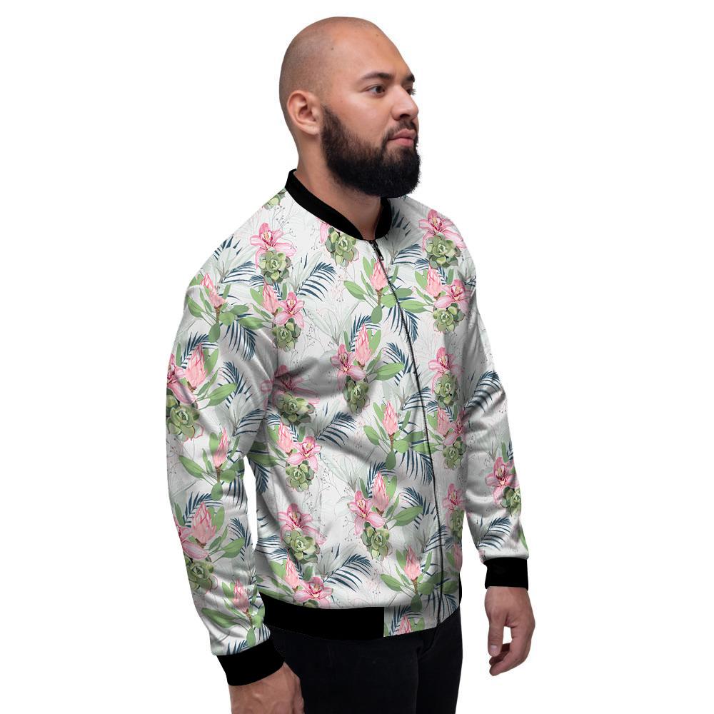 Protea Pink Print Pattern Men's Bomber Jacket-grizzshop