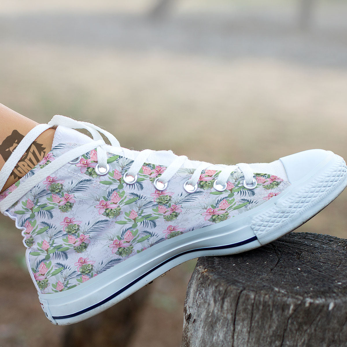 Protea Pink Print Pattern White High Top Shoes-grizzshop