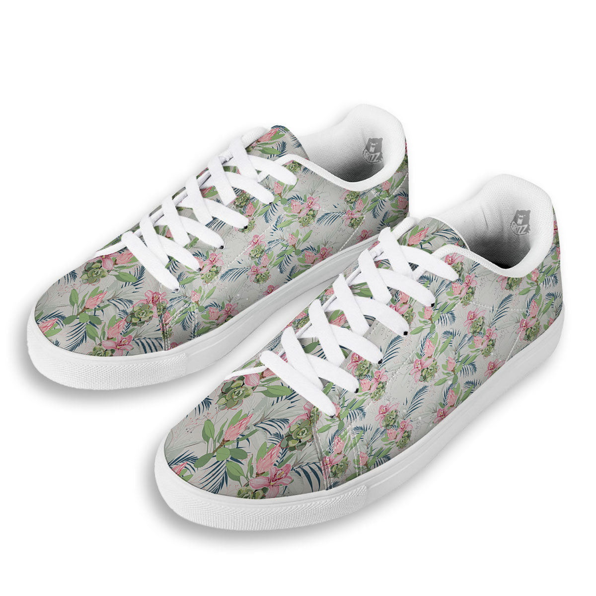 Protea Pink Print Pattern White Low Top Sneakers-grizzshop