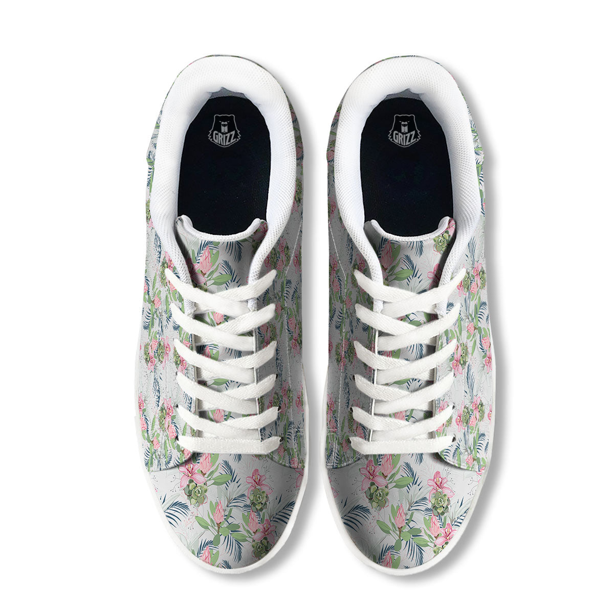 Protea Pink Print Pattern White Low Top Sneakers-grizzshop