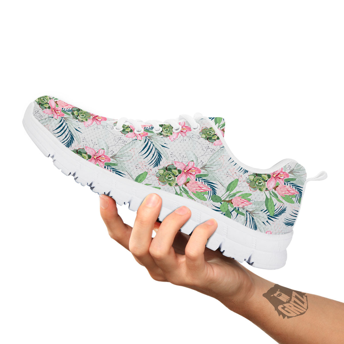 Protea Pink Print Pattern White Sneaker-grizzshop