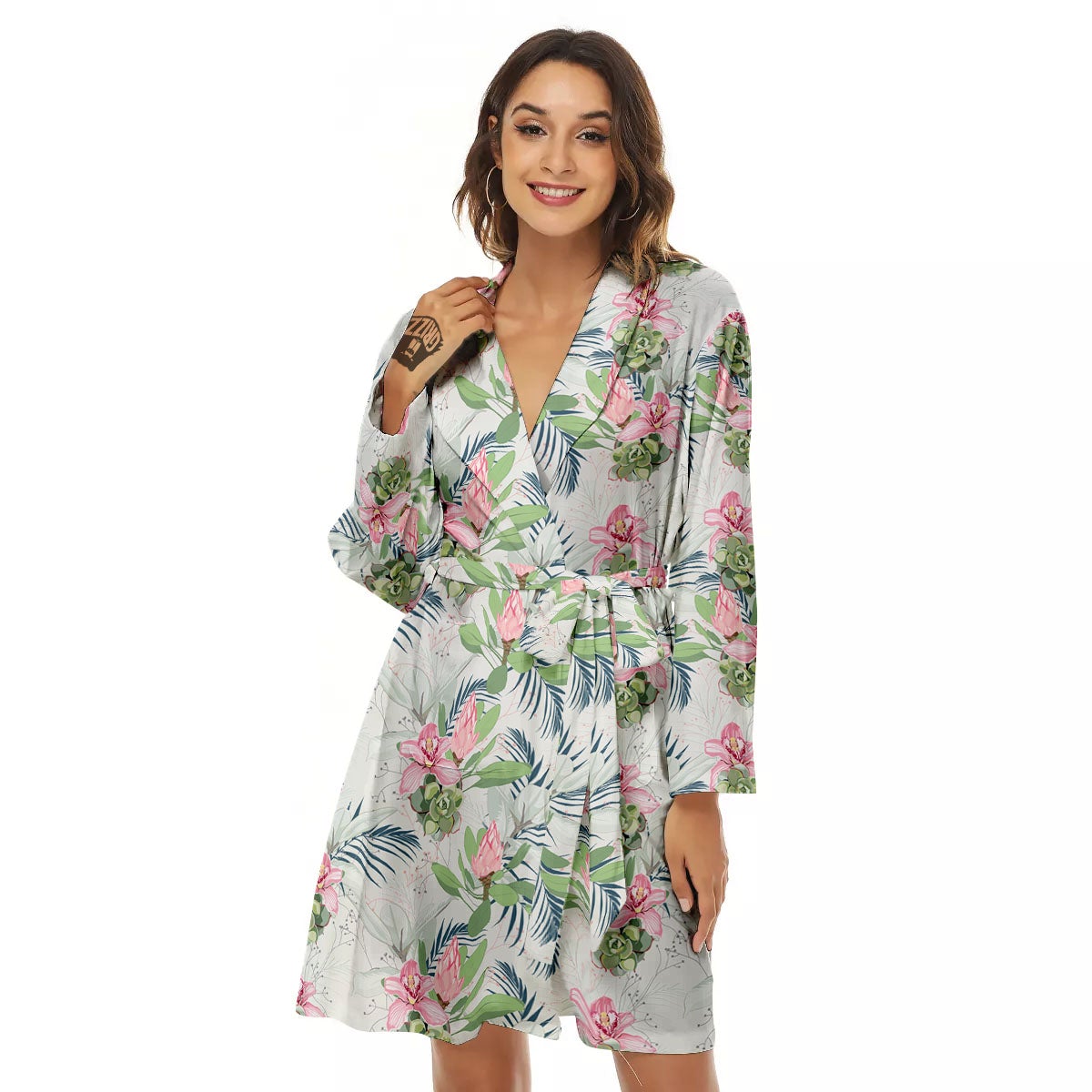Protea Pink Print Pattern Women's Robe-grizzshop