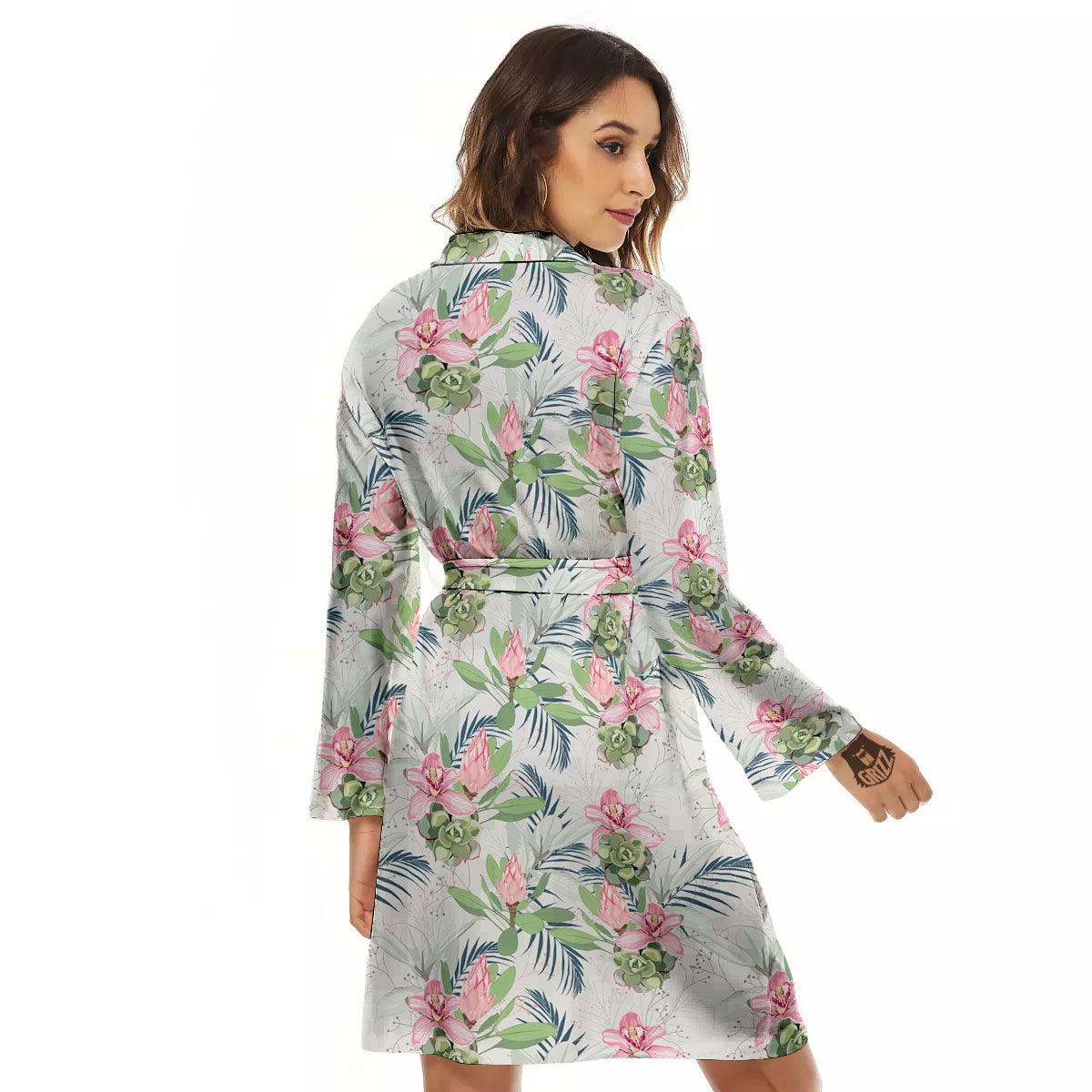 Protea Pink Print Pattern Women's Robe-grizzshop