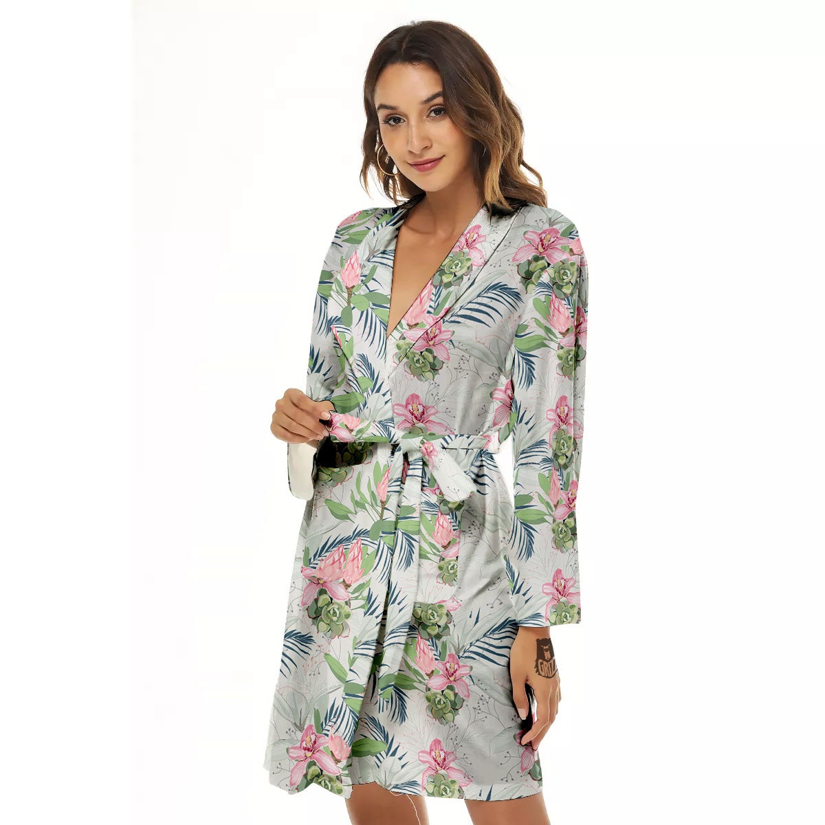 Protea Pink Print Pattern Women's Robe-grizzshop