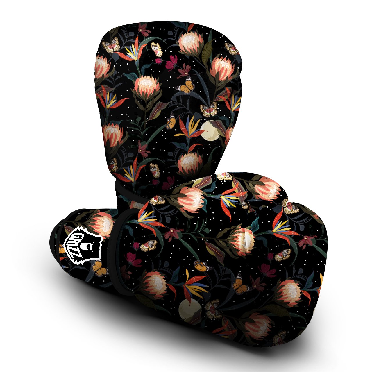 Protea Watercolor Print Pattern Boxing Gloves-grizzshop