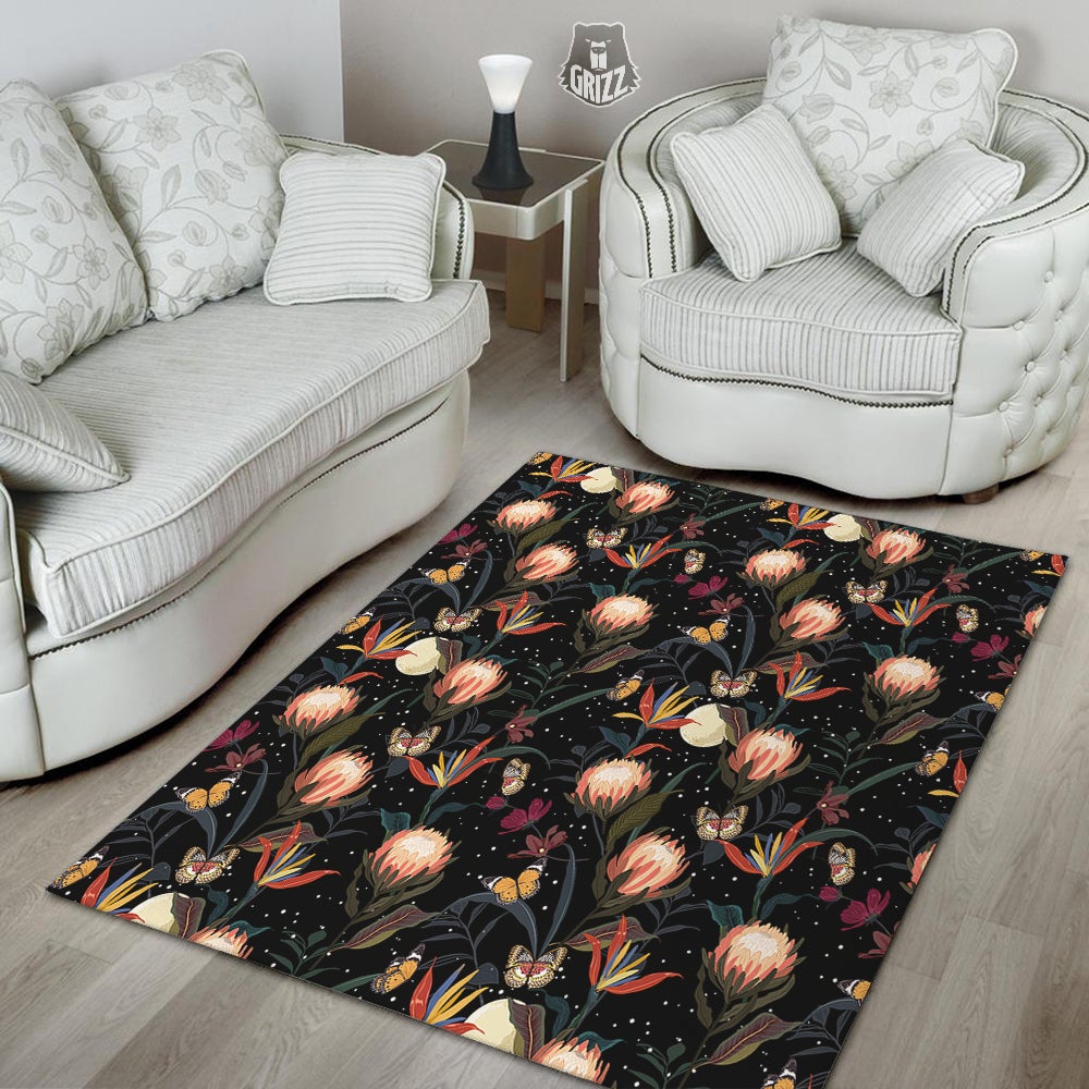 Protea Watercolor Print Pattern Floor Mat-grizzshop
