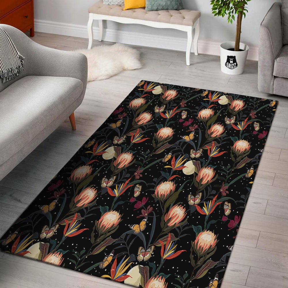 Protea Watercolor Print Pattern Floor Mat-grizzshop