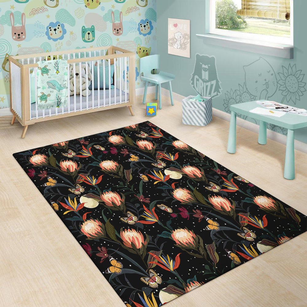 Protea Watercolor Print Pattern Floor Mat-grizzshop