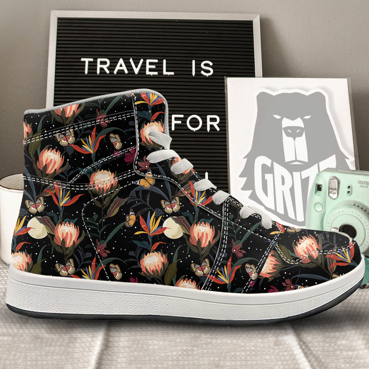 Protea Watercolor Print Pattern High Top Sneakers-grizzshop