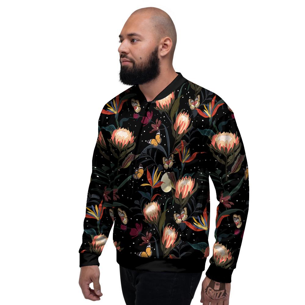 Protea Watercolor Print Pattern Men's Bomber Jacket-grizzshop