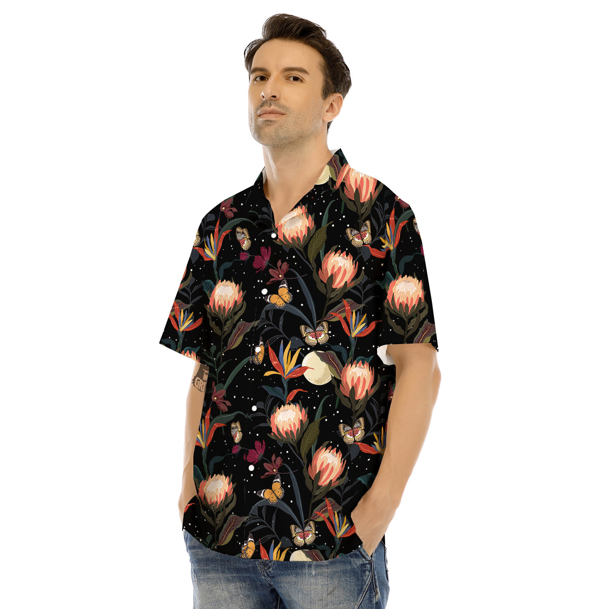 Protea Watercolor Print Pattern Men's Hawaiian Shirt-grizzshop